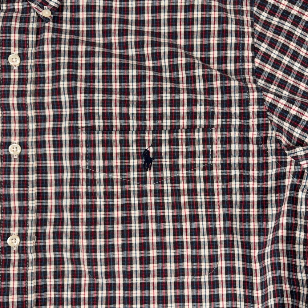 Ralph Lauren Blake Plaid‎ Button Down Short Sleeve Shirt Large Navy Red White